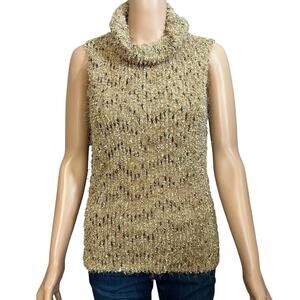 Y2K Fuzzy Knit Tank Top M/L Cowl Neck Casual Eclectic Artsy Boho Brown Stretch